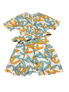 Lush Women's Leaf Print Button-Down Belted Romper